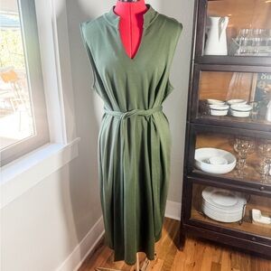 Renee C Olive Green Sheath Sleeveless Tie Waist Dress Plus Size 2x